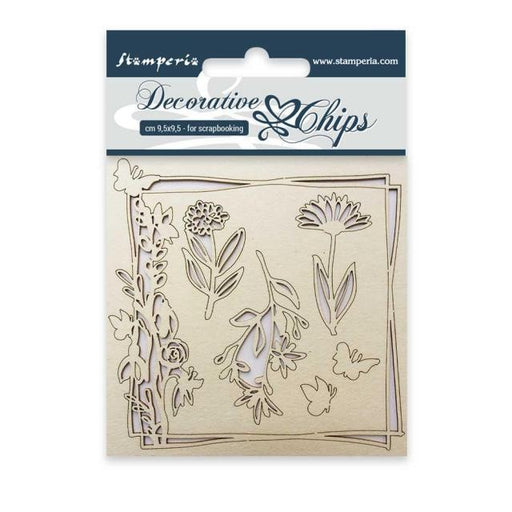 STAMPERIA DECORATIVE CHIPS 9.5X9.5 CM FLOWERS AND BUTTERFLY - SCB01