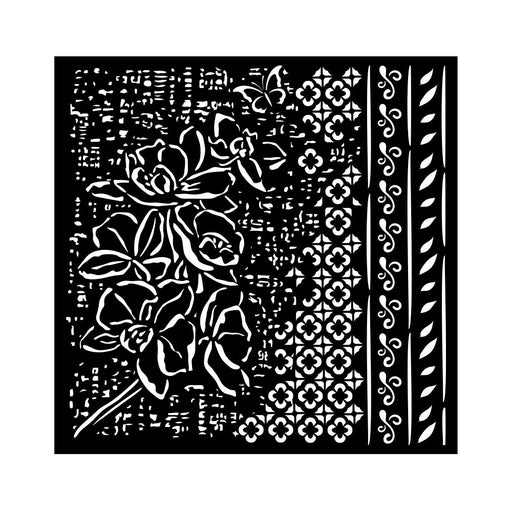 STAMPERIA STENCIL 18CM X 18CM - ORCHIDS AND CATS ORCHID PATTERN