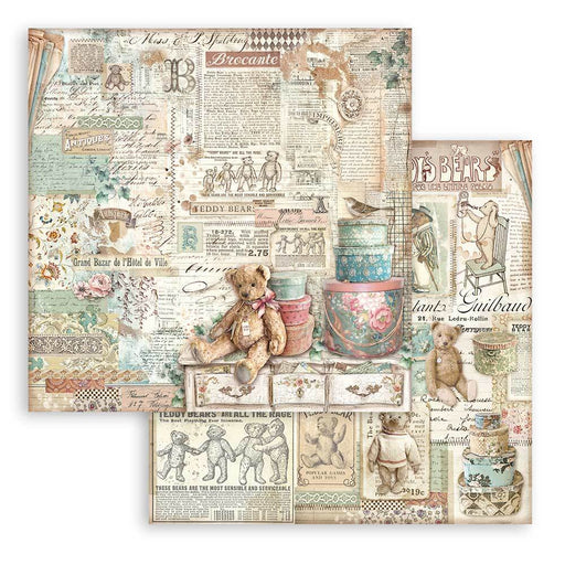 STAMPERIA 12X12 PAPER -BROCANTE ANTIQUES TEDDY BEAR- SBB986