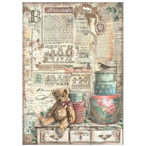 STAMPERIA A4 RICE PAPER PACKED - BROCANTE ANTIQUES TEDDY BEARS- DFSA4854