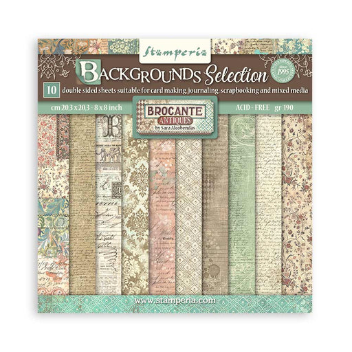 STAMPERIA 8 X 8 PAPER PAD  DOUBLE FACE- BACKGROUND SELECTION  - BROCANTE ANTIQUES-  SBBS102
