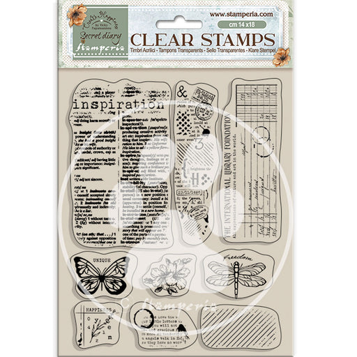 STAMPERIA RUBBER STAMP 14X18 - CREATE HAPPERINESS SECRETDIARY INSPIRATION -WTK191
