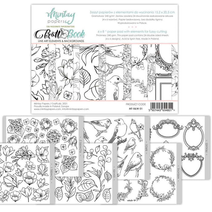 MINTAY BY KAROLA 6 X 8 BOOK ELEMENTS AND BACKGROUNDS - MT-B&W-01