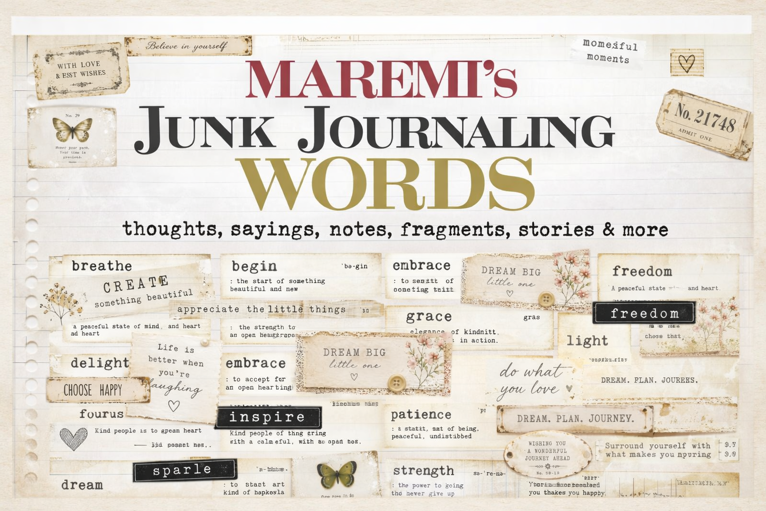 MAREMI'S SMALL ART BOOK BY MARTA LAPKOWSKA  JUNK JORNALING WORDS