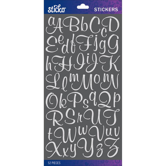 STICKO STICKERS ALPHABET WHITE GLITTER SCRIPT SMALL - 52-90109