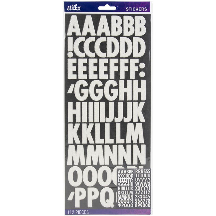 STICKO STICKERS ALPHABET WHITE FUTURA GLITTER - 52-90523