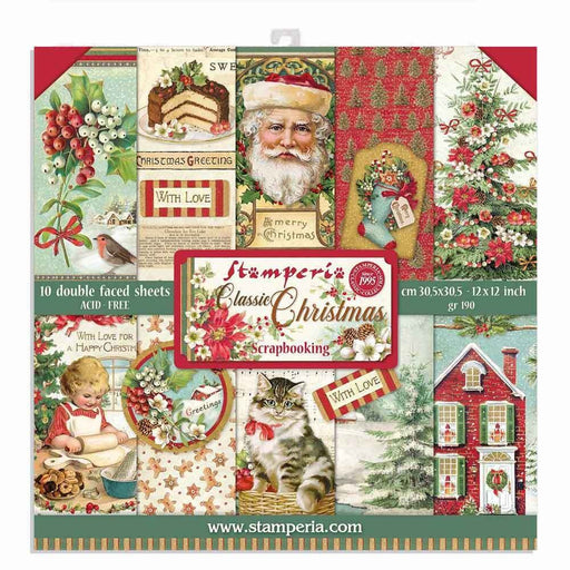 STAMPERIA 12X12 PAPER PACK DOUBLE FACE - CLASSTIC CHRISTMAS - SBBL74