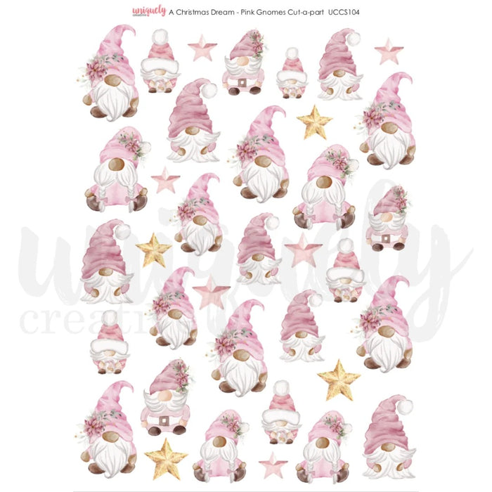 UNIQUELY CREATICE A CHRISTMAS DREAM PINK GNOMES CUT-A-PART SHEET - UCCS104