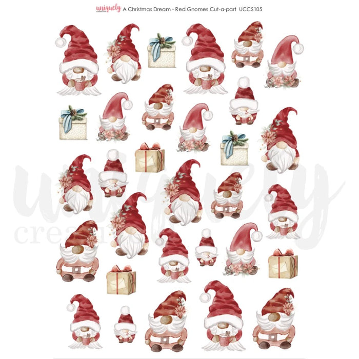 UNIQUELY CREATICE A CHRISTMAS DREAM RED GNOMES CUT-A-PART SHEET - UCCS105