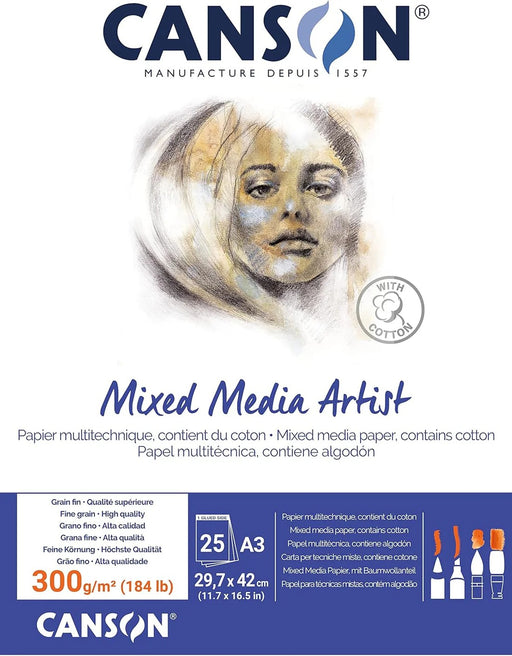 ARTIST 300GSM CANSON MIXED MEDIA FINE GRAIN  PAD A3- C31415P005