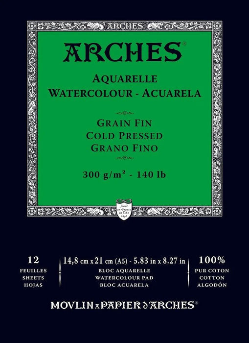 ARCHES 100% COTTON WATERCOLOUR PAD 300GSM COLD PRESS A5 SHEETS - A1795090