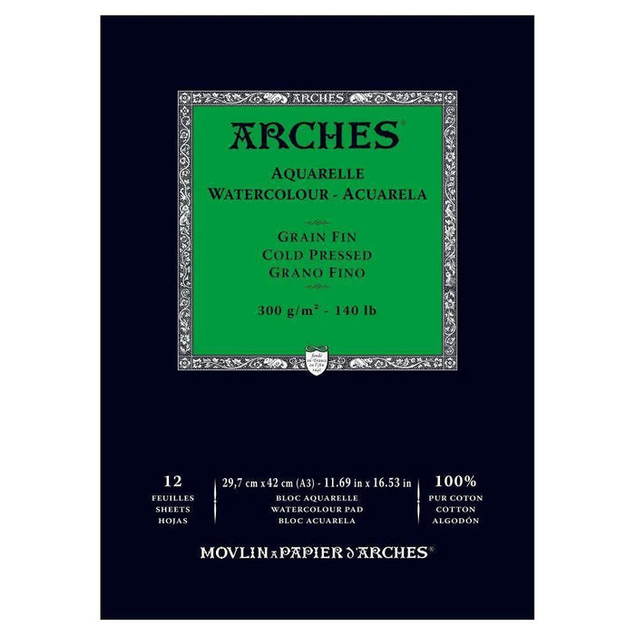 ARCHES 100% COTTON WATERCOLOUR PAD 300GSM COLD PRESS A3 SHEETS - A1795094