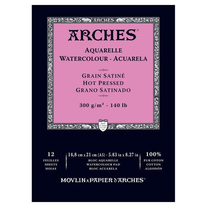 ARCHES 100% COTTON WATERCOLOUR PAD 300GSM HOT PRESS A5 SHEETS - A1795095