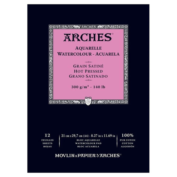 ARCHES 100% COTTON WATERCOLOUR PAD 300GSM HOT PRESS A4 SHEETS - A1795096
