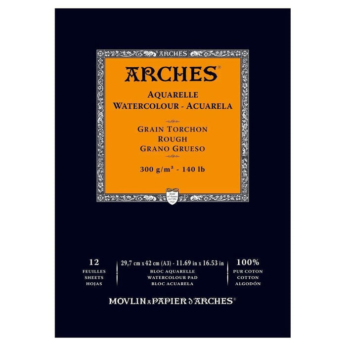 ARCHES 100% COTTON WATERCOLOUR PAD 300GSM ROUGH A3 SHEETS - A1795104