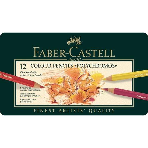 POLYCHROMOS COLOUR PENCILS ASSORTED - TIN BOX OF 12 - 18-110012