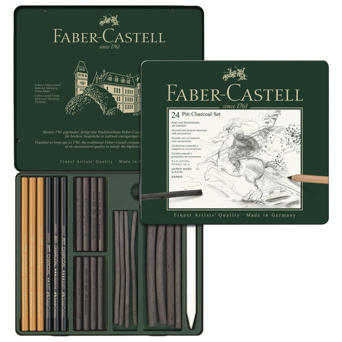 FABER - CASTELL  MIXED MEDIA SET CHARCOAL 24 TIN - 18-112978