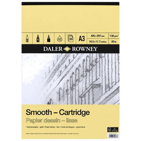DALER ROWNEY SMOOTH CARTRIDGE PAD A3 130GSM 30 SHEETS - D403010300