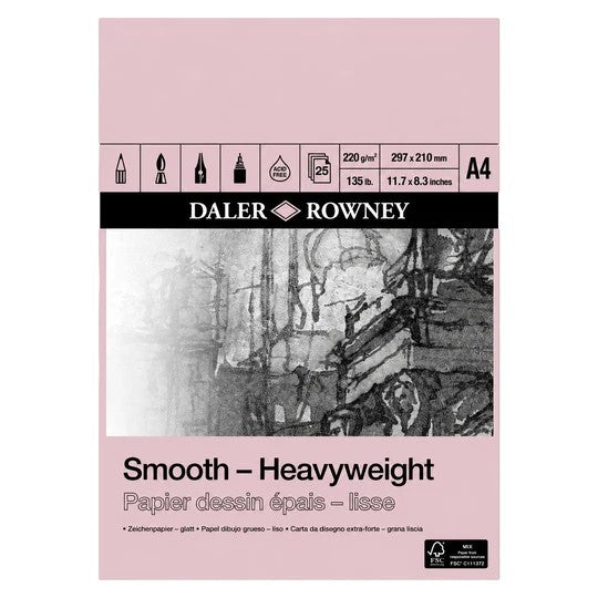 DALER ROWNEY SMOOTH HEAVYWEIGHT PAD A4 220GSM 25 SHEETS - D403040400