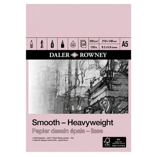 DALER ROWNEY SMOOTH HEAVYWEIGHT PAD A5 220GSM 25 SHEETS - D403040500