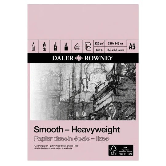 DALER ROWNEY SMOOTH HEAVYWEIGHT PAD A5 220GSM 25 SHEETS - D403040500