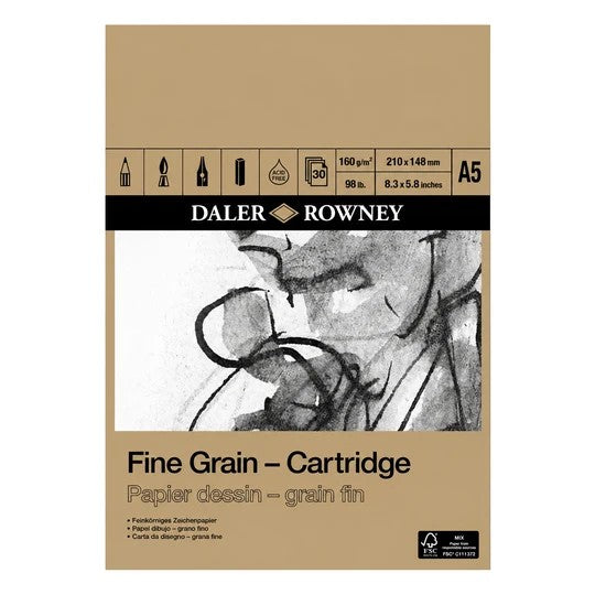 DALER ROWNEY FINE GRAIN CARTRIDGE PAD A5 160GSM 30 SHEETS - D437034500