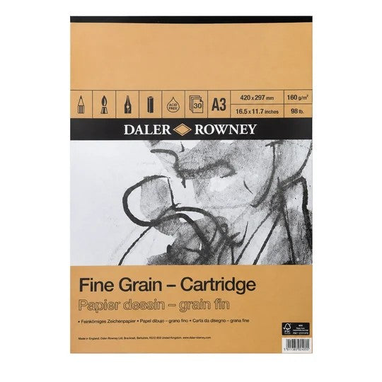 DALER ROWNEY FINE GRAIN CARTRIDGE PAD A3 160GSM 30 SHEETS - D437034300