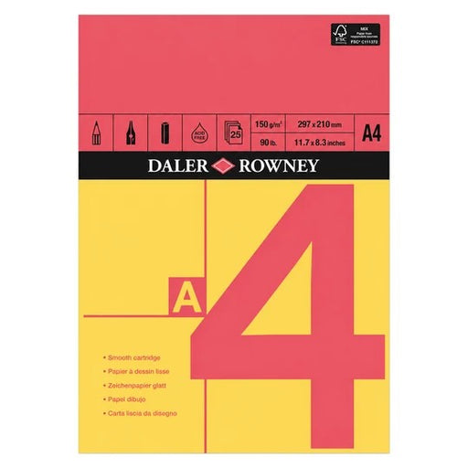 DALER ROWNEY RED & YELLOW DRAWING PAD A4 150GSM 25 SHEETS - D434130400