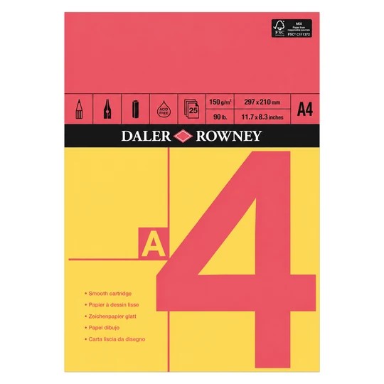 DALER ROWNEY RED & YELLOW DRAWING PAD A4 150GSM 25 SHEETS - D434130400