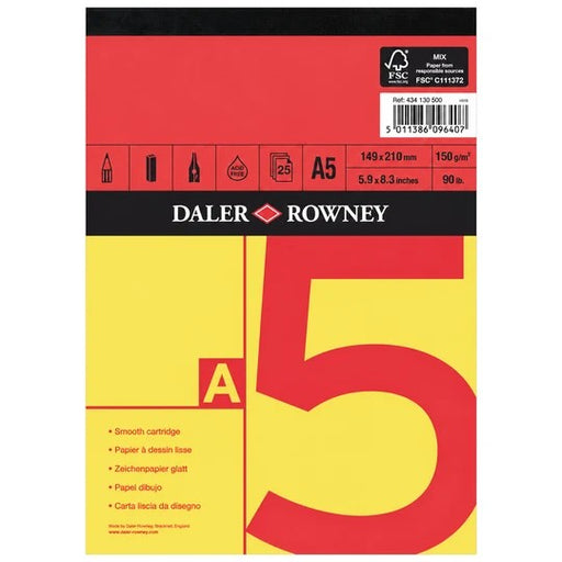 DALER ROWNEY RED & YELLOW DRAWING PAD A5 150GSM 25 SHEETS - D434130500