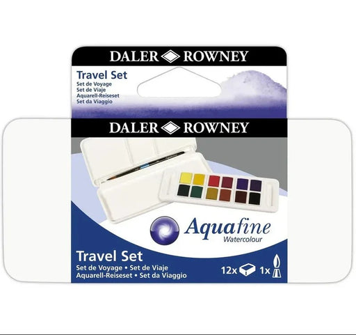 AQUAFINE WATERCOLOUR TRAVEL TIN 12 HALF PAN PLUS BRUSH- D131900101