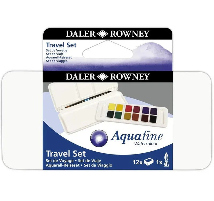 AQUAFINE WATERCOLOUR TRAVEL TIN 12 HALF PAN PLUS BRUSH- D131900101