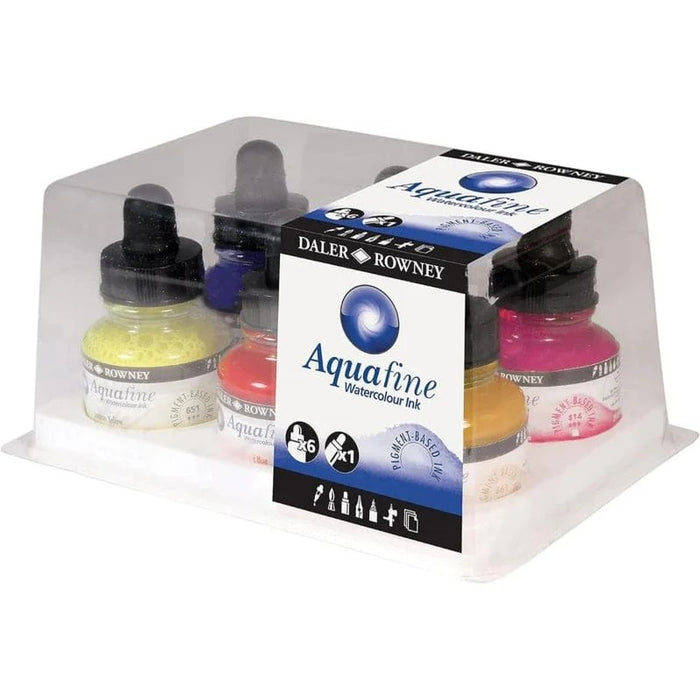 AQUAFINE WATERCOLOUR INK INTRO SET 6 X 29.5ML PLUS MARKER - D166100007