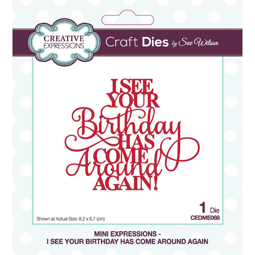 SUE WILSON DIE MINI EXPRESSION COLL I SEE YOUR BIRTHDAY COME - CEDME068