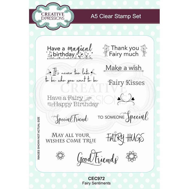 CREATIVE EXPRESSIONS A5 CLEAT STAMP FAIRY SENTIMENTS - CEC972