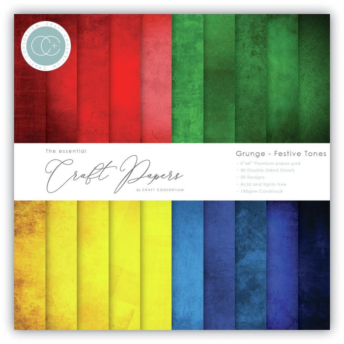 CRAFT CONSORTIUM DOUBLE-SIDED PAPER PAD 6X6 GRUNGE FESTIVE - CCPAD012B