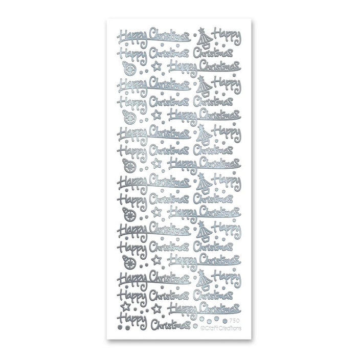 SELF ADHESIVE STICKERS HAPPY CHRISTMAS SILVER -XL750U-02