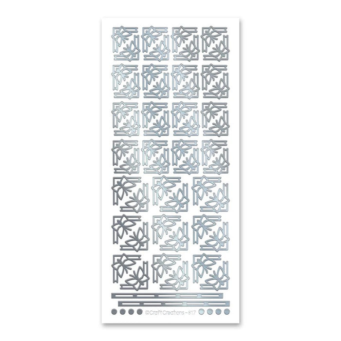 SELF ADHESIVE STICKERS DECO BUTTERFLY CORNERS SILVER -XL817U-02