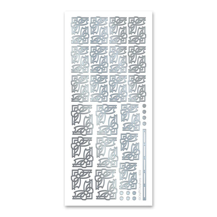 SELF ADHESIVE STICKERS DECO BOW CORNERS SILVER -XL820U-02