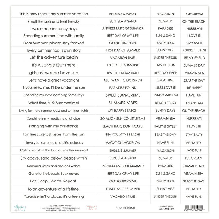 MINTAY BY KAROLA BASIC SENTIMENT SHEETS 12 - MT-BASIC-12