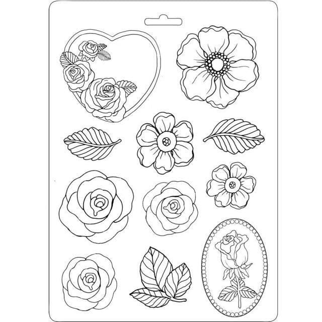 STAMPERIA SOFT MOULDS A5 ROSES AND LEAVES - K3PTA528