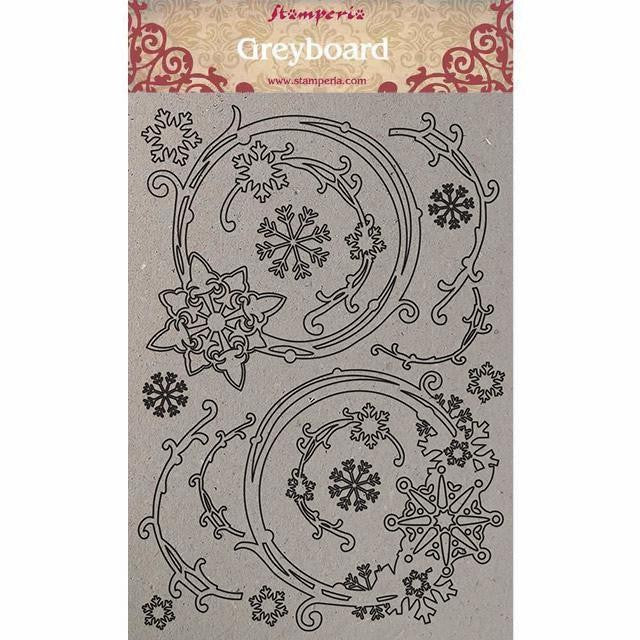 STAMPERIA A4 GREY BOARD 2MM SNOWFLAKES AND GARLANDS - KLSPDA408