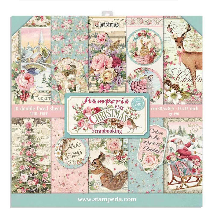 STAMPERIA 12X12 PAPER PACK DOUBLE FACE PINK CHRISTMAS - SBBL73