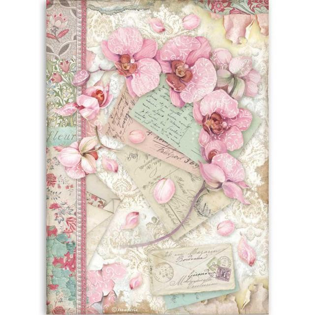 STAMPERIA A4 RICE PAPER PINK ORCHARD - DFSA4512