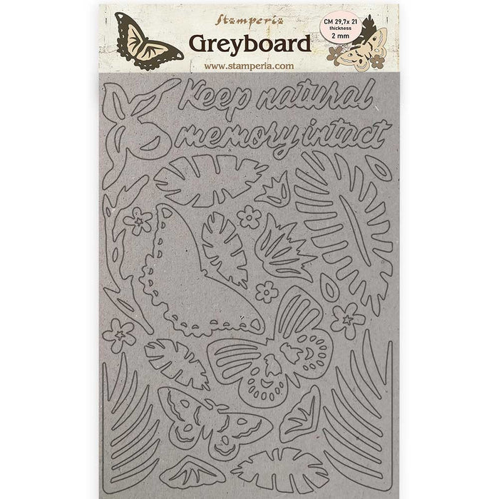 STAMPERIA A4 GREY BOARD 2MM AMAZONIA BUTTERFLIES - KLSPDA422