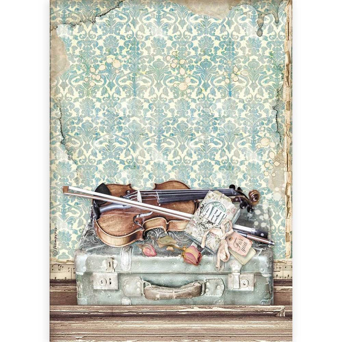 STAMPERIA A4 RICE PAPER PASSION VIOLIN AND TRAVELLING - DFSA4544