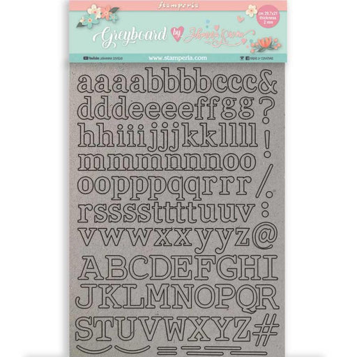 STAMPERIA A4 GREY BOARD 2MM - CIRCLE OF LOVE ALPHABET - KLSPDA430