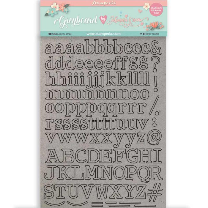 STAMPERIA A4 GREY BOARD 2MM - CIRCLE OF LOVE ALPHABET - KLSPDA430