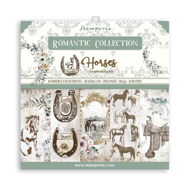 STAMPERIA 12X12 PAPER PACK DOUBLE FACE ROMANTIC HORSES - SBBL90