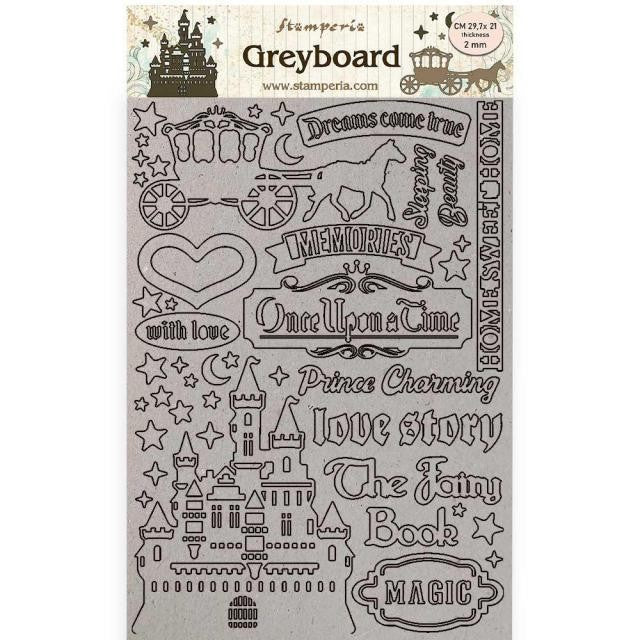 STAMPERIA A4 GREY BOARD 2MM - SLEEPING BEAUTY CASTLE - KLSPDA431